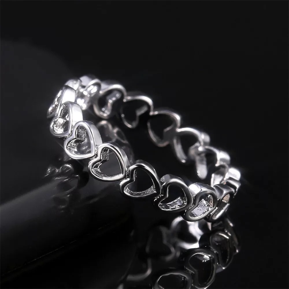 New 925 Silver Beautiful Hearts Simple Lovely Ring - Picture 3 of 6